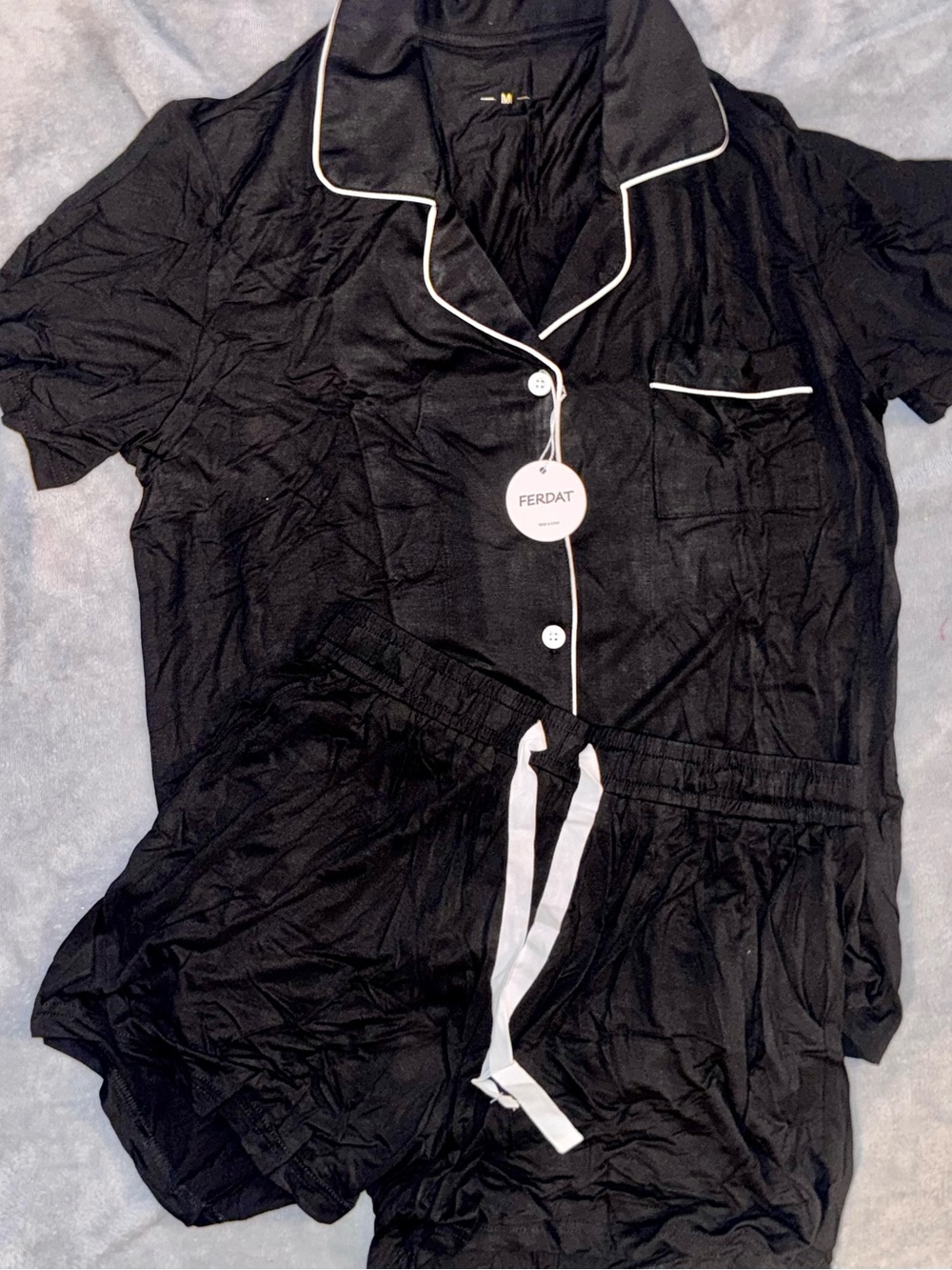 Black Short Sleeve Pajama Set - Women's